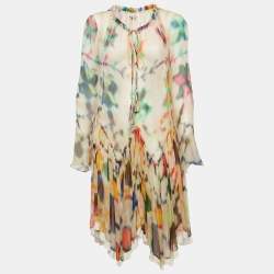 Pre Owned Chloe Multicolour Tie Dye Print Chiffon Asymmetric Midi Dress M