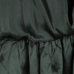 Pre Owned Chloe Forest Green Draped Satin High Low Peplum Crop Top S