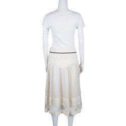 Chloe Cream Lace Insert Pleated Silk Midi Skirt S