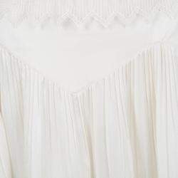 Chloe Cream Lace Insert Pleated Silk Midi Skirt S