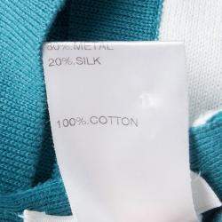 Pre Owned Chloe Aqua Blue and White Striped Knit Metal Sequin Embellished Dress