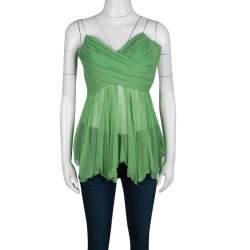 Chloe Green Pleated Crinkled Chiffon Noodle Strap Top S