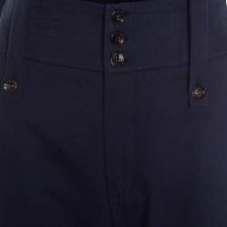 Chloe Deep Navy Blue Cargo Pocket Detail High Waist Cotton Pants S 