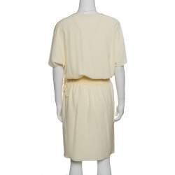 Chloe Vanilla Yellow Smocked Waist Lace Insert Tie Detail Dress M