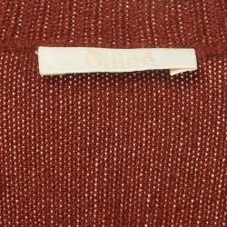 Pre Owned Chloé Burgundy Cashmere Knit V-Neck Cropped Sweater S