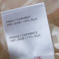 Chloe Cream Drawstring Sleeve Detail Printed Silk Sheer Top M