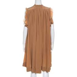 Pre Owned Chloe American Tan Crepe Silk Ruffled Sleeveless Billowy Dress M