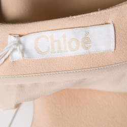 Chloe Beige Crepe Layered Ruffled Hem Long Sleeve Dress M