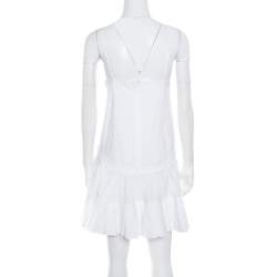 Pre Owned Chloe White Blossom Embroidered Cotton Pleated Mini Dress S