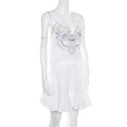Pre Owned Chloe White Blossom Embroidered Cotton Pleated Mini Dress S