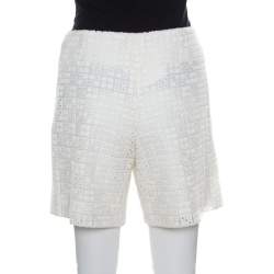 Pre Owned Chloe Ecru Eyelet Embroidered Cotton Shorts M