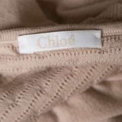 Pre Owned Chloe Beige Merino Wool Scallop Trimmed Yoke Long Sleeve Top M
