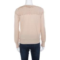 Pre Owned Chloe Beige Merino Wool Scallop Trimmed Yoke Long Sleeve Top M