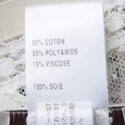 Pre Owned Chloe Off White Lace Contrast Velvet Tie Scallop Trim Detail Cropped Top S