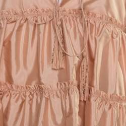 Pre Owned Chloe Peach Silk Tasseled Tie Up Tiered Parachute Top M