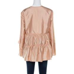 Pre Owned Chloe Peach Silk Tasseled Tie Up Tiered Parachute Top M