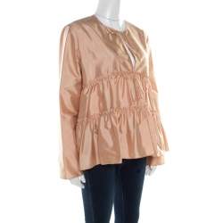 Pre Owned Chloe Peach Silk Tasseled Tie Up Tiered Parachute Top M