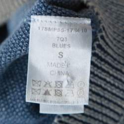 Pre Owned Chloe Indigo Washed Effect Knit Fringed Trim V-Neck Top S