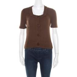 Chloe Brown Cotton and Linen Rib Knit Crop Top M 