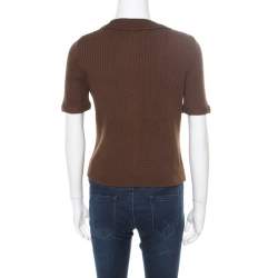 Chloe Brown Cotton and Linen Rib Knit Crop Top M 