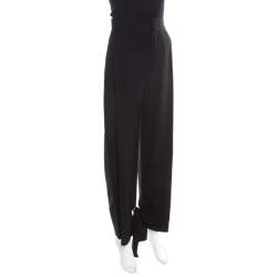 Pre Owned Chloe Black Crepe High Waist Tie Bottom Detail Wide Leg Trousers S