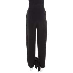 Pre Owned Chloe Black Crepe High Waist Tie Bottom Detail Wide Leg Trousers S