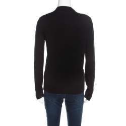 Pre Owned Chloe Black Knit Floral Lace Panel Long Sleeve Button Front Cardigan S