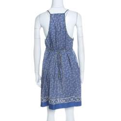 Pre Owned Chloe Blue and White Floral Printed Cotton Waist Tie Detail Dress M