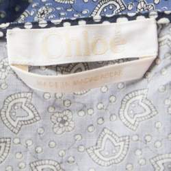 Pre Owned Chloe Blue and White Floral Printed Cotton Waist Tie Detail Dress M