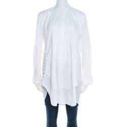 Pre Owned Chloe Iconic Milk White Cotton Poplin Buttoned Side Detail Shirt Dress S