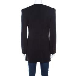 Chloe Black Wool Power Shoulder Collarless Button Front Jacket  M