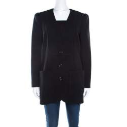 Chloe Black Wool Power Shoulder Collarless Button Front Jacket  M