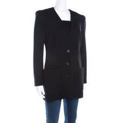 Chloe Black Wool Power Shoulder Collarless Button Front Jacket  M