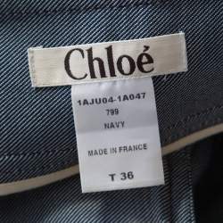 Chloe Vintage Navy Blue Cotton and Silk High Waist Skirt S