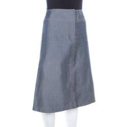 Chloe Vintage Navy Blue Cotton and Silk High Waist Skirt S