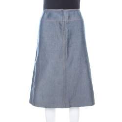 Chloe Vintage Navy Blue Cotton and Silk High Waist Skirt S