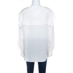 Chloe Cream Silk Shoulder Button Detail Long Sleeve Blouse L 