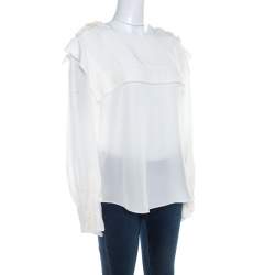 Chloe Cream Silk Shoulder Button Detail Long Sleeve Blouse L 