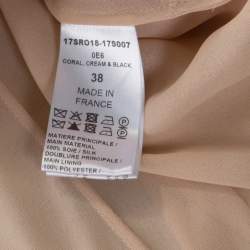 مملوكة مسبقًا Chloe Coral Cream and Black Color Block Silk Chiffon Ruffled Maxi Dress M