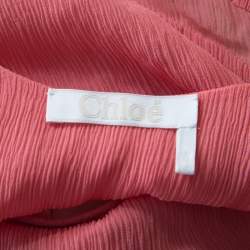 مملوكة مسبقًا Chloe Coral Cream and Black Color Block Silk Chiffon Ruffled Maxi Dress M