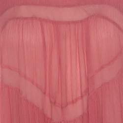 مملوكة مسبقًا Chloe Coral Cream and Black Color Block Silk Chiffon Ruffled Maxi Dress M