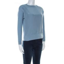 Pre Owned Chloe Powder Blue Purl Knit Wool and Silk Sweatshirt XS
