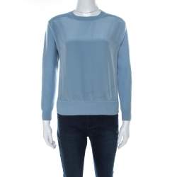 Pre Owned Chloe Powder Blue Purl Knit Wool and Silk Sweatshirt XS