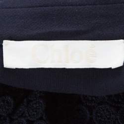 Pre Owned Chloe Navy Blue Silk Chiffon and Guipure Lace Blouse M 