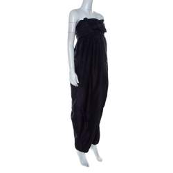 Pre Owned Chloe Navy Blue Ruffle Detail Strapless Draped Jumpsuit M