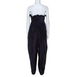 Pre Owned Chloe Navy Blue Ruffle Detail Strapless Draped Jumpsuit M