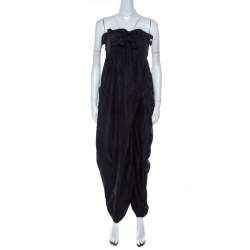مملوكة مسبقًا Chloe Navy Blue Ruffle Detail Strapless Draped Jumpsuit M