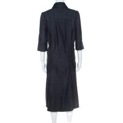 Pre Owned فستان كلوي  أكمام منفوشة دنيم نمط داكن قطن أزرق L