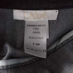 Pre Owned فستان كلوي  أكمام منفوشة دنيم نمط داكن قطن أزرق L