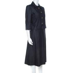 Pre Owned فستان كلوي  أكمام منفوشة دنيم نمط داكن قطن أزرق L